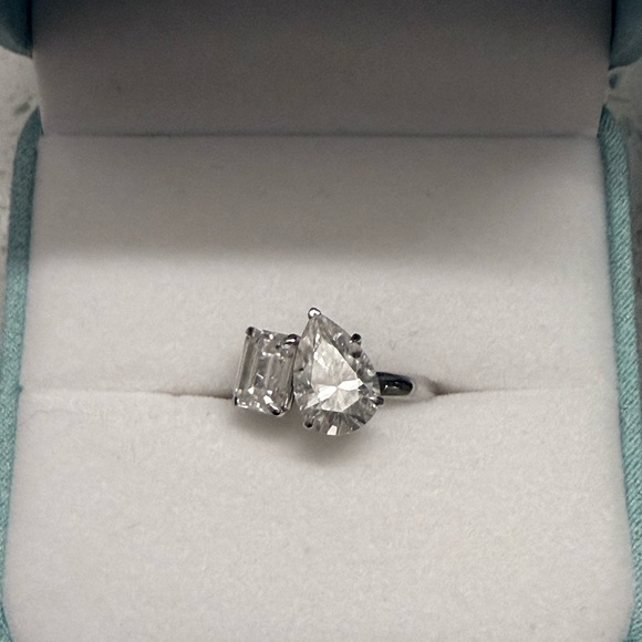 4.50 CTW Emerald & Pear
Moissanite Two Stone
Wedding Ring Solid 14K White
Gold main image 2